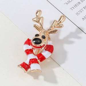 Christmas Reindeer Brooch For Women Men Creative Alloy Enamel Red White Scarf Elk Pin Festive Party Accessories Jewelry Gift
