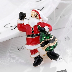 Broche de Noël en Alliage Père Noël Émail Rouge Vert Plaqué Or Bijoux Festifs Cadeau pour Femme Fête Accessoires de Vacances