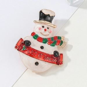 Christmas Enamel Snowman Brooch Alloy Let It Snow Banner Pin Festive Holiday Clothes Lapel Decoration Jewelry Gift