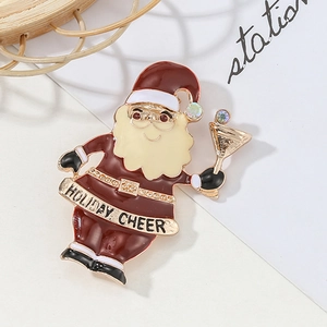 Emaille Weihnachtsmann Brosche Weinglas Holiday Cheer Schriftzug Strass Legierung Pin Festlich Weihnachten Schmuck