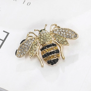 Exquisite bee-shaped alloy brooch with sparkling colorful rhinestones on white backdrop