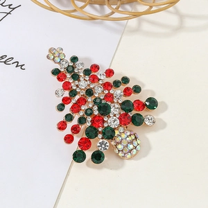 Luxury Gold Alloy Christmas Tree Brooch Pin With Red Green White Rhinestones Colorful Crystal For Women Holiday Party