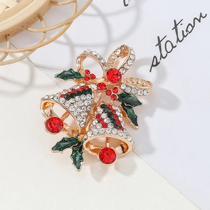 Vintage Spilla a Campana di Natale Con Fiocco Lega Strass Smalto Foglia di Agrifoglio Placcato Oro Gioielli Moda Donna