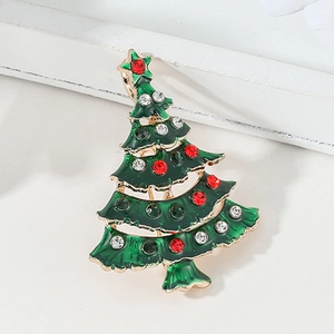 Vintage Christmas Tree Brooch Alloy Green Enamel Pin Rhinestone Festive Holiday Jewelry For Women Men Xmas Party Accessory Gift