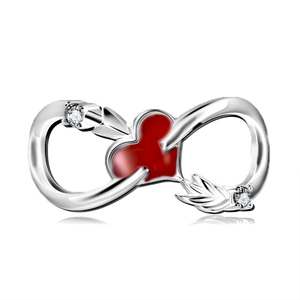 Infinity Herz-Anhänger mit roter Emaille und Feder-Details in Silber-Optik