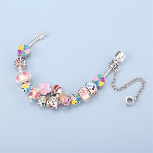 Spring style colorful floral butterfly DIY charm bracelet with candy-colored enamel beads