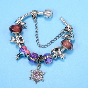 Pulsera de dijes para niños con cadena de serpiente plateada y colgante de feliz cumpleaños
