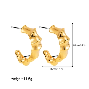 Detail showing 36mm gold chunky twist hoop earrings with bamboo texture dimensions