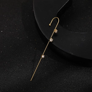 Detailed view of gold plated crawler earring with three sparkling round zircons