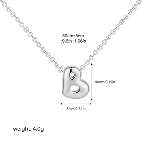 Detailed dimensions of 3D puff bubble letter B pendant necklace in polished finish