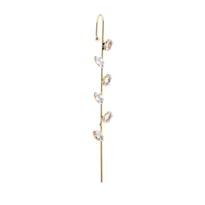Detail of gold lightning stud earring with marquise-cut zircons and vine leaves