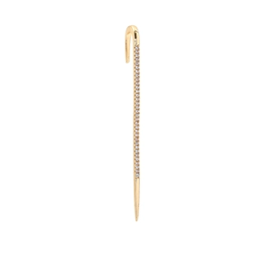 Detail of gold-plated lightning earrings featuring a row of white zircon pavé setting