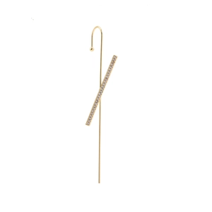 Detail of gold lightning bolt ear cuff with sparkling pearls and zircon inlay detail