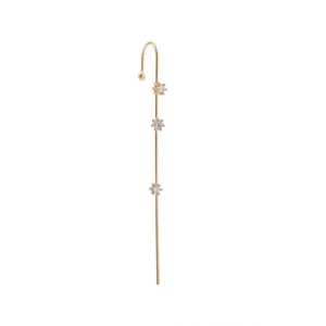 Detail of gold-plated lightning climber earring with three sparkling white zircons