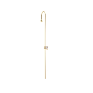 Detail showing the gold lightning bar earring with a central clear zircon inlay