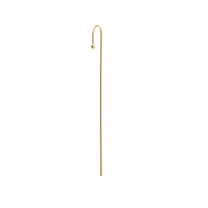 Detailed view of a gold-plated J-shaped stud earring with a small pearl and zircon accent