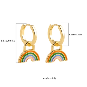 Orecchini a cerchio arcobaleno smaltati Y2K in oro, ciondolo colorato da 2,2 cm