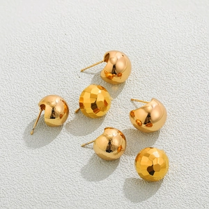 Polished 18K gold stainless steel earring set with smooth and textured geometric designs