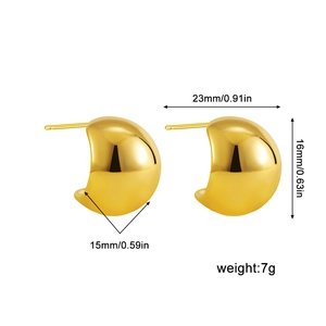 Detail view of 18K gold plated dome earrings with 23mm size measurements and weight info