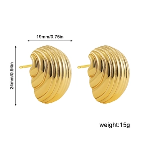 Detailed view of golden 18K gold-plated geometric earrings measuring 19mm by 24mm