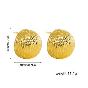 Macro shot of gold stainless steel bean earrings showing 19mm size and textured surface