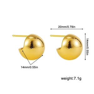 Polished 18K gold-plated stainless steel geometric dome stud earrings with dimensions