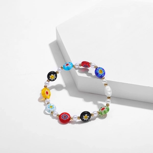Pulsera de cuentas Y2K bohemia con cuentas de vidrio de colores y perlas barrocas