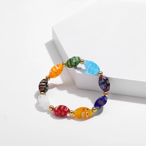 Pulsera de cuentas de vidrio millefiori coloridas estilo Y2K con separadores dorados