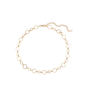 Detail of gold chain necklace featuring lobster clasp and adjustable extension chain