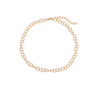 Detail of gold chain necklace showing the lobster clasp and adjustable extension chain
