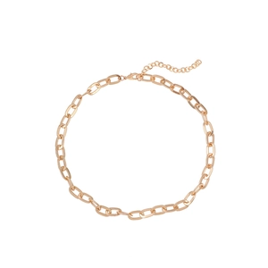 Detailed view of polished gold chunky chain link choker with adjustable lobster clasp