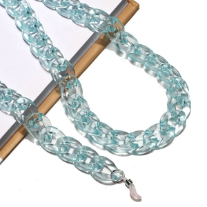 Close-up of light blue acrylic chunky chain link with silicone loops for eyewear