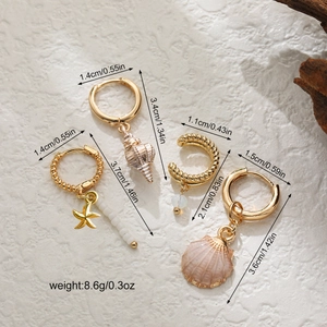 Guida alle dimensioni per set di orecchini dorati con conchiglie e stelle marine