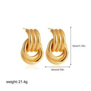 Detail view of 18K gold double twisted hoop earrings with 16mm height measurements