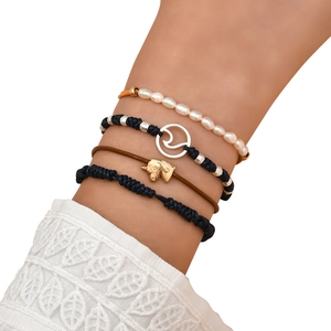Bohemian Handmade Leather Cord Bracelet With Alloy Nautical Charms Owl Anchor Moon Star Freshwater Pearl Bracelet For Unisex