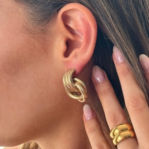 18K gold-plated triple intertwined wire coil earrings and thick band ring set