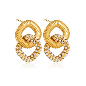 Boucles d'oreilles créoles entrelacées plaquées or 18 carats avec métal torsadé et perles