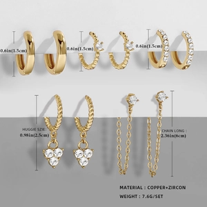 Pendientes de Aro de Aleación de Circonia Color Dorado de Moda para Mujer Exquisitos Pendientes de Cadena con Tachuelas de Strass en Forma de C Regalo de Joyería