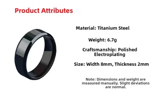 Detail view of 8mm black polished stainless steel ring with double beveled edges