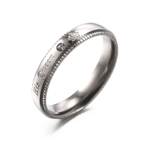 Bague de couple His Queen en acier inoxydable poli avec zircon brillant et couronne
