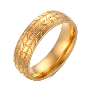 Bague hip hop en acier inoxydable doré pour homme avec motif rayé de pneu créatif