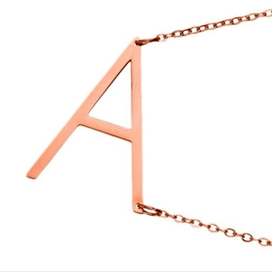 Rose gold stainless steel alphabet necklace with letter A pendant in minimalist style