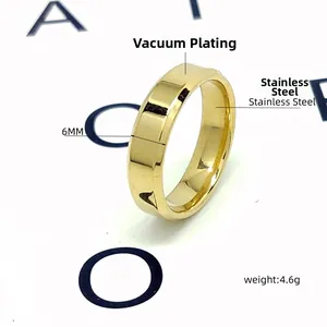 Détail de la bague en acier inoxydable doré de 6mm avec surface plane et polie