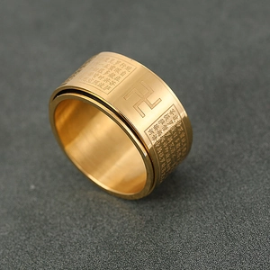 Stainless Steel Spinner Ring Buddhist Heart Sutra Engraved Religious Rotating Band For Men Women Vintage Gold Silver Jewelry Stress Relief Ring
