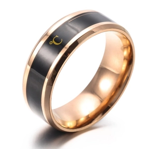 Bague en acier inoxydable or rose sensible à la température avec affichage noir