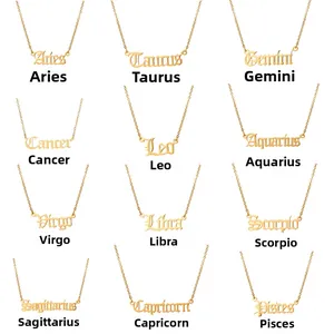 Rejilla con 12 colgantes de signos zodiacales góticos bañados en oro y cadena fina
