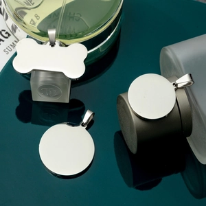 Pendentif Étiquette Identification Animaux Acier Inoxydable Forme os Rond DIY Gravable Médaille Chien Polie Bijoux