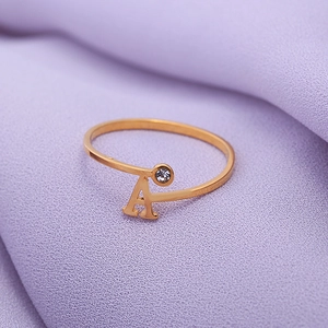 Roestvrij Staal Initiële Letter Open Ring Voor Vrouwen Minimalistisch Verstelbaar A-Z Alfabet Strass Ingelegd Mode Sieraden Vingerring Accessoire