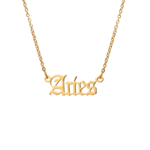 Collar minimalista de acero inoxidable dorado Aries con colgante de letras