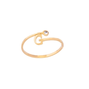 Minimalistische vergulde open ring met kristal en een letter G ontwerp accent